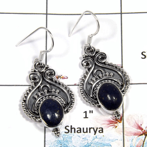 Lapis Cab - D SDE545 - Newly Arrival Natural Blue Lapis Dangle Earrings 925 Sterling Silver Lapis Cab - D SDE545 - Newly Arrival Natural Blue Lapis Dangle Earrings 925 Sterling Silver
