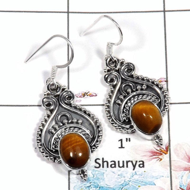 Tiger Eye Cab - E SDE545 - Solid 92.5% Silver Wholesale Brown Tiger Eye Gemstone Designer Earrings Tiger Eye Cab - E SDE545 - Solid 92.5% Silver Wholesale Brown Tiger Eye Gemstone Designer Earrings
