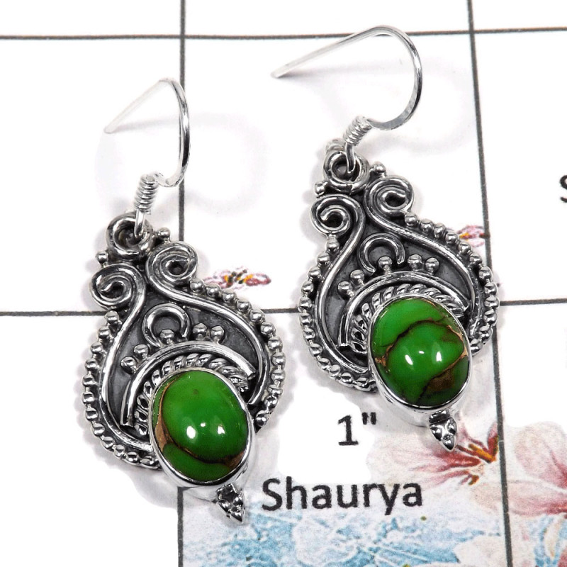 Green Copper Turquoise Cab - F SDE545 - Pretty Look 925 Sterling Silver Handmade Designer Earrings Green Copper Turquoise Cab - F SDE545 - Pretty Look 925 Sterling Silver Handmade Designer Earrings