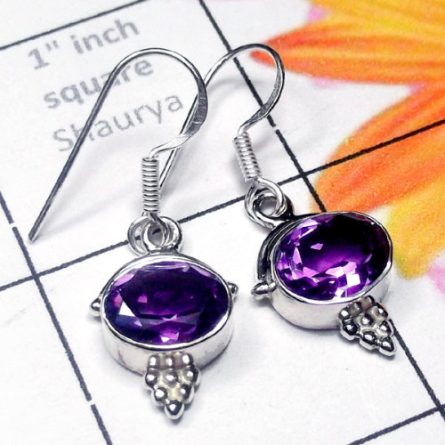Amethyst D - SDE954-Semiprecious Gemstone Fancy Earring