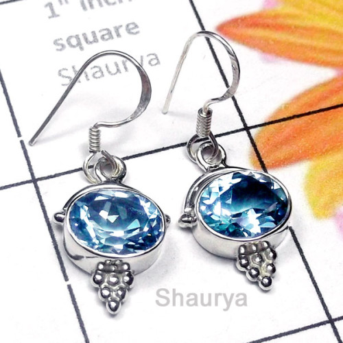 Blue Topaz E - SDE954-Semiprecious Gemstone Fancy Earring