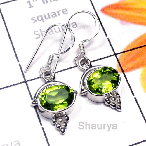 Peridot O - SDE954-Semiprecious Gemstone Fancy Earring