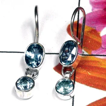 Blue Topaz O - SDE971-Gemstone stud silver Earrings