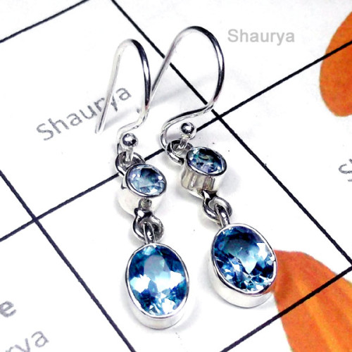 Blue Topaz F - SDE987-Exclusive Silver Designer Earring Blue Topaz F - SDE987-Exclusive Silver Designer Earring