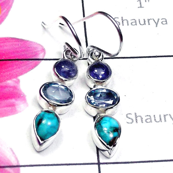 Mix Cut and Cab G - SDE989-Multi Cut and Cab Gemstone Elegant Earring Mix Cut and Cab G - SDE989-Multi Cut and Cab Gemstone Elegant Earring