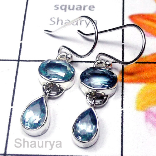 Blue Topaz B - SDE955-Semiprecious Gemstone Elegant Earring