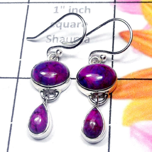 Purple Turquoise C - SDE955-Semiprecious Gemstone Elegant Earring