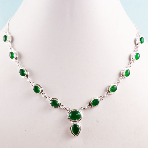 Green Onyx Cab E - SDN964 Sterling 925 Silver Manufacturer Semiprecious Gemstone Handmade Necklace SDN964