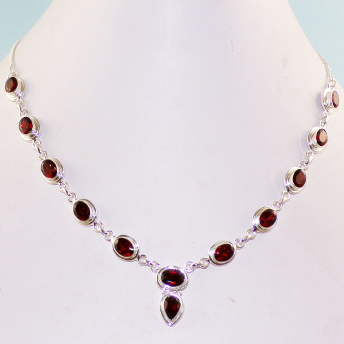 Garnet Cut F - SDN964-Sterling 925 Silver Manufacturer Semiprecious Gemstone Handmade Necklace SDN964