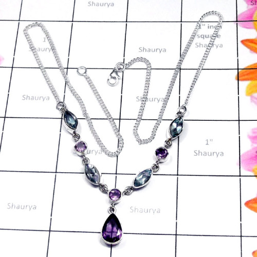 Blue Topaz C - SDN998-Cut and Cab Gemstone Exclusive Silver Necklace