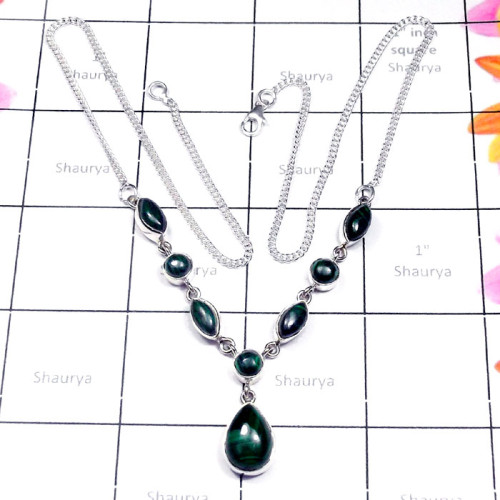 Melachite B - SDN999-Sterling Silver Lovely Gemstone Necklace