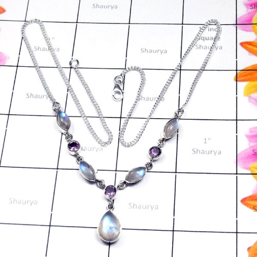 Rainbow C - SDN999-Sterling Silver Lovely Gemstone Necklace