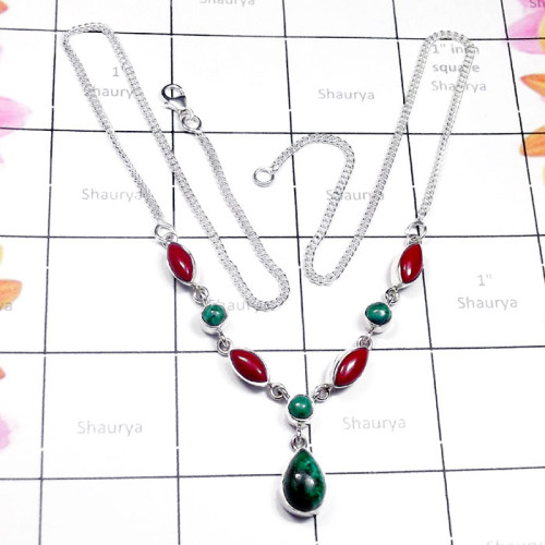 Crysocola O - SDN999-Sterling Silver Lovely Gemstone Necklace