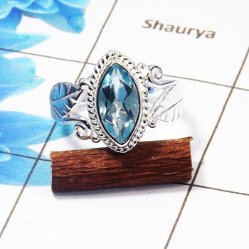 Blue Topaz Gemstone Designer Ring SDR444-A- 925 Sterling Silver With Cut Blue Topaz Gemstone Wholesale Rings