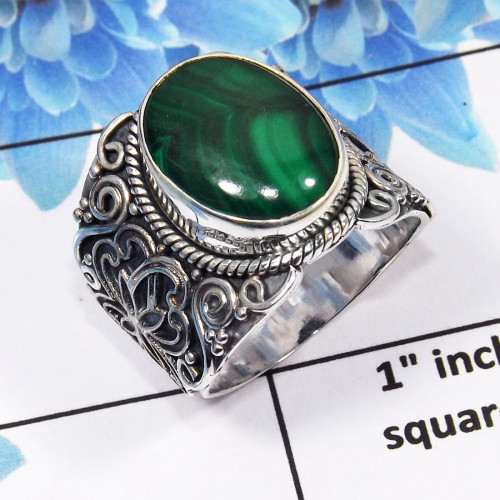 Malachite Ring-A SDR445-925 Sterling Silver Malachite Cab Handmade Designer Ring