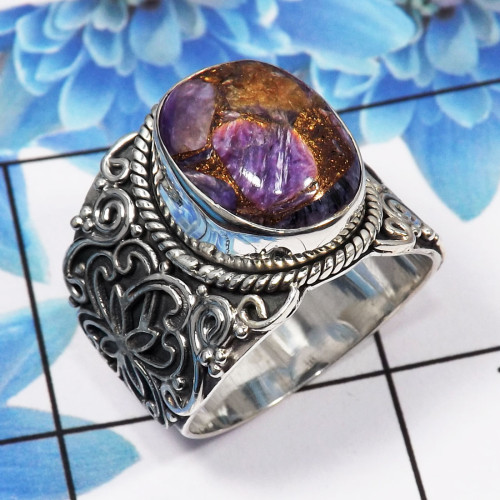 Mohave Charoite-B SDR445-Genuine Mohave Charoite 925 Sterling Silver Direct Factory Made Designer Ring