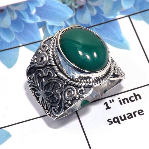 Green Onyx Ring-C SDR445- Green Onyx Cab Made in Solid 92.5% Handmade Designer Ring
