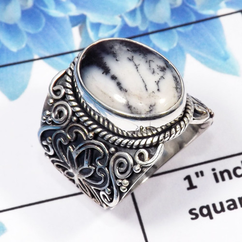 Dendritic Agate-O Ring - SDR445-Cabochon Dendritic Agate 925 Sterling Silver Designer Ring Dendritic Agate-O Ring - SDR445-Cabochon Dendritic Agate 925 Sterling Silver Designer Ring