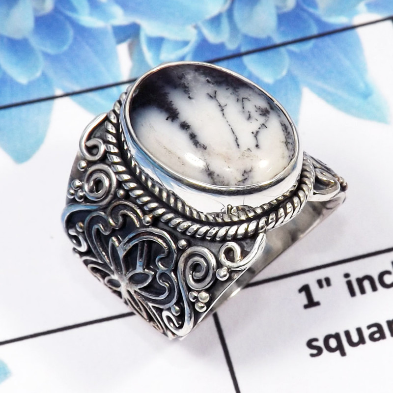 Dendritic Agate-O Ring - SDR445-Cabochon Dendritic Agate 925 Sterling Silver Designer Ring Dendritic Agate-O Ring - SDR445-Cabochon Dendritic Agate 925 Sterling Silver Designer Ring