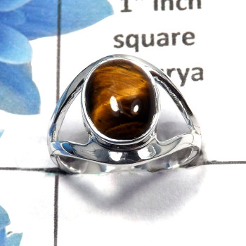 Tiger Eye Cab A - SDR447 - Natural Brown Tiger Eye Cab Gemstone 925 Sterling Silver Designer Ring