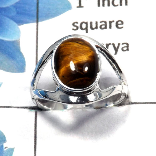 Tiger Eye Cab A - SDR447 - Natural Brown Tiger Eye Cab Gemstone 925 Sterling Silver Designer Ring Tiger Eye Cab A - SDR447 - Natural Brown Tiger Eye Cab Gemstone 925 Sterling Silver Designer Ring