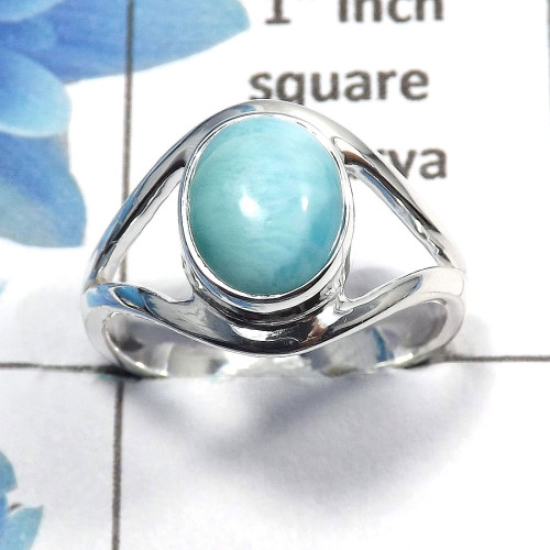 Larimar Cab O - SDR447 - Solid 92.5% Sterling Silver Natural Blue Larimar Gemstone Designer Ring Jewelry Larimar Cab O - SDR447 - Solid 92.5% Sterling Silver Natural Blue Larimar Gemstone Designer Ring Jewelry