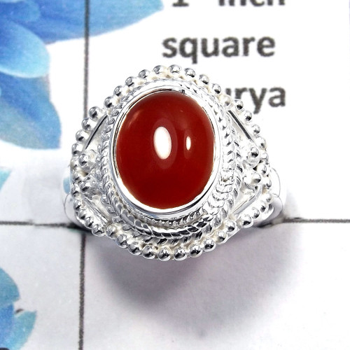 Carnelian Cab A - SDR449 - Natural Red Carnelian Cab Gemstone Designer Ring 925 Sterling Silver