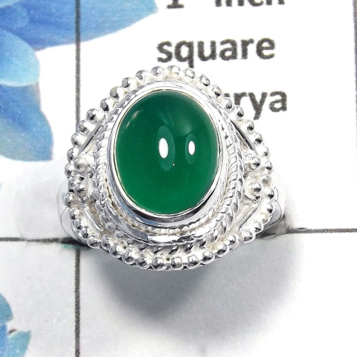Green Onyx Cab C - SDR449 - Gorgeous Natural Green Onyx Gemstone 925 Sterling Silver Designer Ring