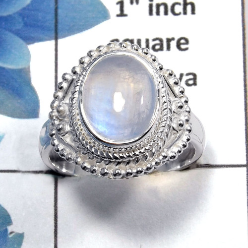 Rainbow Moonstone Cab D - SDR449 - Indian Company Made Solid 925 Sterling Silver Designer Ring