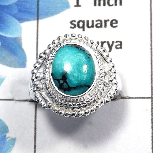 Tibet Turquoise Cab E - SDR449 - Tibet Turquoise Oval Cab Gemstone Designer Ring Solid 925 Sterling Silver