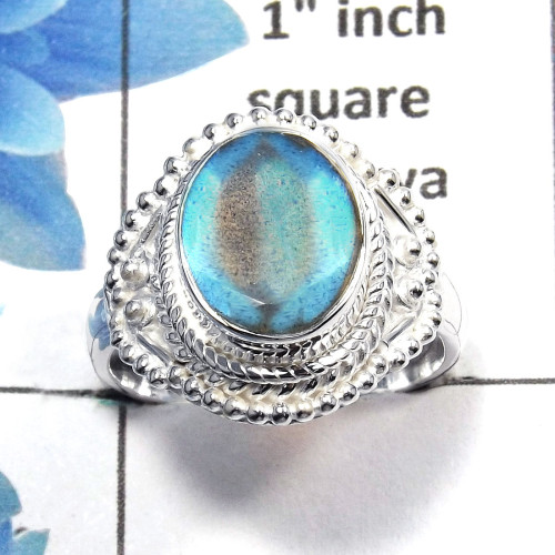 Labradorite Cut H - SDR449 - Natural Blue Fire Labradorite Cut Gemstone 925 Sterling Silver Designer Ring