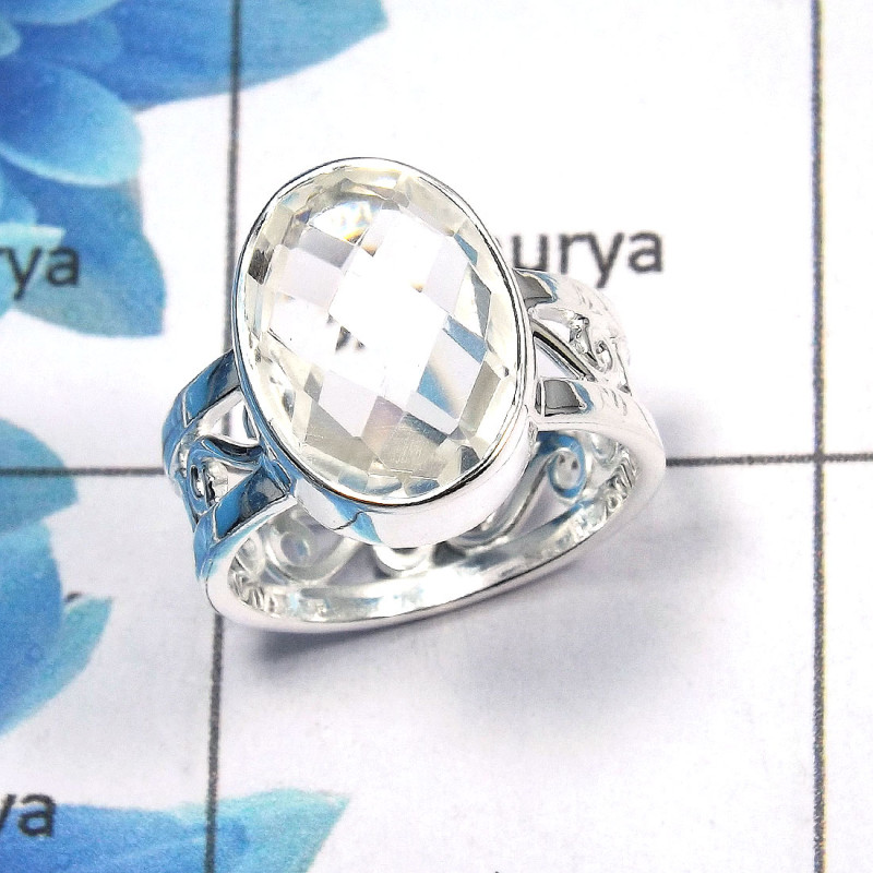 Crystal Cut A - SDR450 - Solid 925 Sterling Silver Natural Crystal Cut Gemstone Handmade Designer Ring