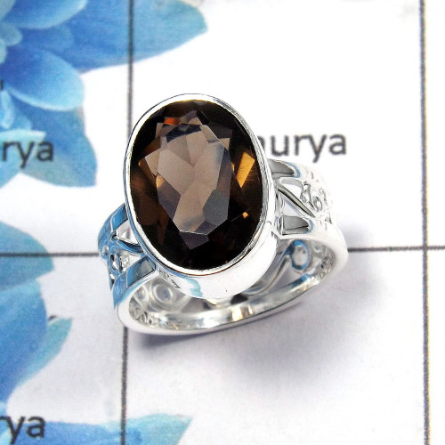 Smokey Cut C - SDR450 - 10x14mm Natural Smokey Cut Gemstone Designer Ring 925 Sterling Silver Smokey Cut C - SDR450 - 10x14mm Natural Smokey Cut Gemstone Designer Ring 925 Sterling Silver