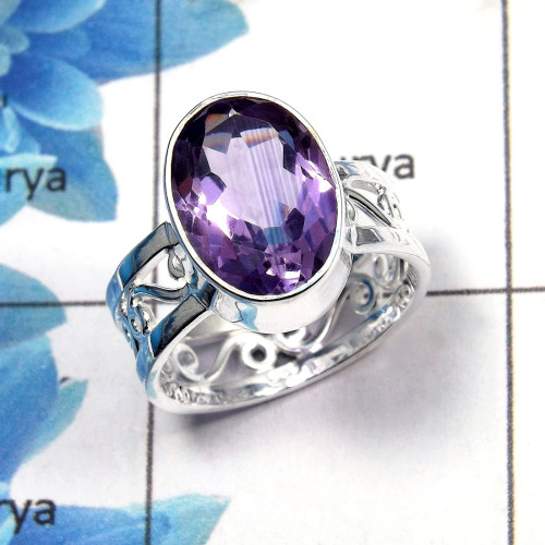 Amethyst Cut O - SDR450 - Newly Arrival Natural Purple Amethyst Cut Gemstone Designer Ring 925 Sterling Silver Amethyst Cut O - SDR450 - Newly Arrival Natural Purple Amethyst Cut Gemstone Designer Ring 925 Sterling Silver