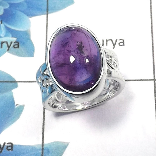 Amethyst Cab A - SDR451 - Natural Purple Amethyst Gemstone Designer Ring Solid 925 Sterling Silver Amethyst Cab A - SDR451 - Natural Purple Amethyst Gemstone Designer Ring Solid 925 Sterling Silver