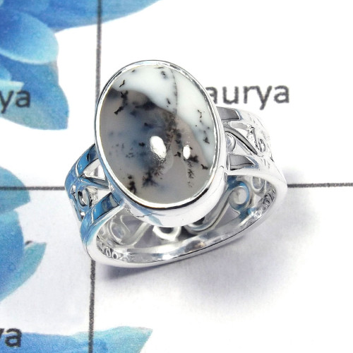 Dendritic Agate Cab B - SDR451 - Natural Dendritic Agate 10x14mm Oval Gemstone Designer Ring 925 Sterling Silver Dendritic Agate Cab B - SDR451 - Natural Dendritic Agate 10x14mm Oval Gemstone Designer Ring 925 Sterling Silver