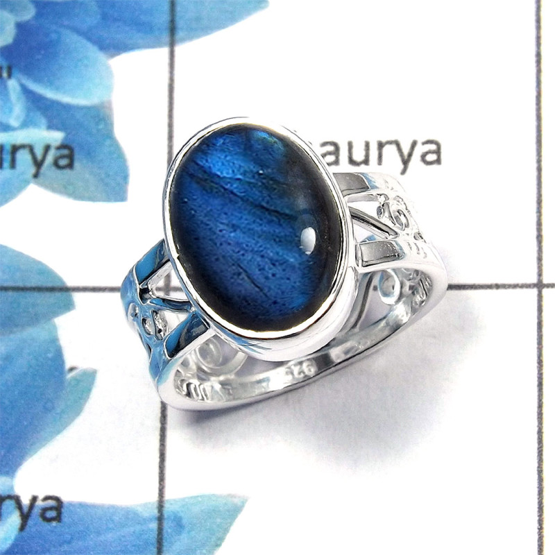 Labradorite Cab C - SDR451 - Natural Blue Fire Labradorite Gemstone Solid 925 Sterling Silver Designer Ring Labradorite Cab C - SDR451 - Natural Blue Fire Labradorite Gemstone Solid 925 Sterling Silver Designer Ring