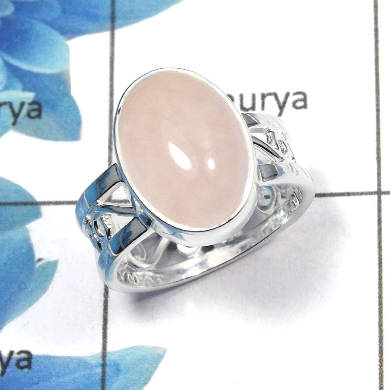 Rose Quartz Cab D - SDR451 - Gorgeous Natural Pink Rose Quartz Gemstone Designer Ring 925 Sterling Silver Rose Quartz Cab D - SDR451 - Gorgeous Natural Pink Rose Quartz Gemstone Designer Ring 925 Sterling Silver
