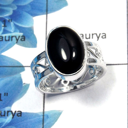 Black Onyx Cab F - SDR451 - Natural Black Onyx 10x14mm Oval Cab Gemstone Designer Ring 925 Sterling Silver Black Onyx Cab F - SDR451 - Natural Black Onyx 10x14mm Oval Cab Gemstone Designer Ring 925 Sterling Silver