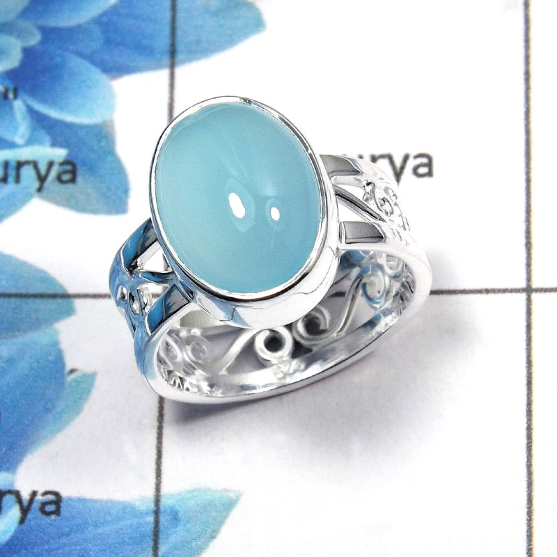Blue Chalcedony Cab G - SDR451 - Awesome Natural Blue Chalcedony Gemstone 925 Sterling Silver Designer Ring Blue Chalcedony Cab G - SDR451 - Awesome Natural Blue Chalcedony Gemstone 925 Sterling Silver Designer Ring