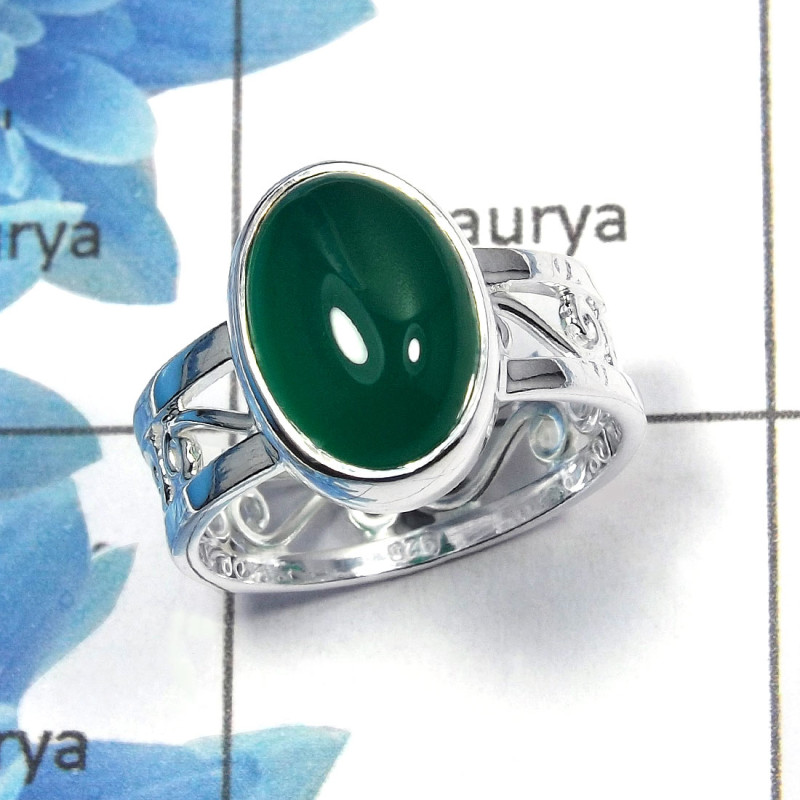 Green Onyx Cab H - SDR451 - Indian Company Made Solid 925 Sterling Silver Designer Ring Green Onyx Cab H - SDR451 - Indian Company Made Solid 925 Sterling Silver Designer Ring