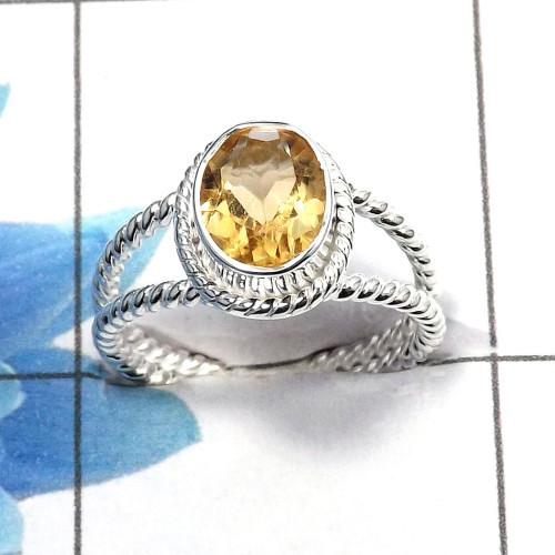 Citrine Cut B - SDR459 - Natural Citrine 7x9mm Oval Cut Gemstone Designer Ring 925 Sterling Silver