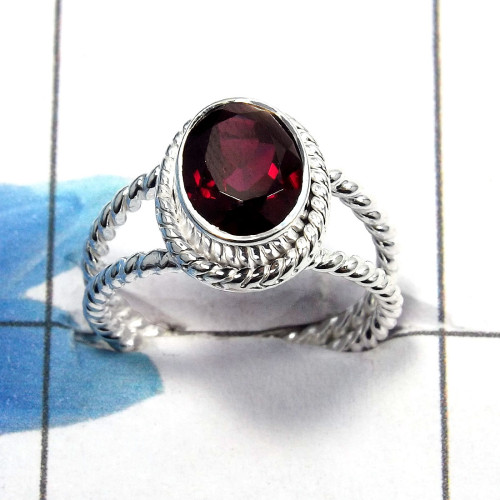 Garnet Cut C - SDR459 - Indian Factory Made Solid 925 Sterling Silver Designer Ring