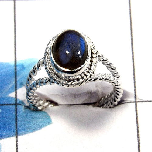 Labradorite Cab B - SDR460 - Solid 925 Sterling Silver Natural Blue Fire Labradorite Gemstone Designer Ring