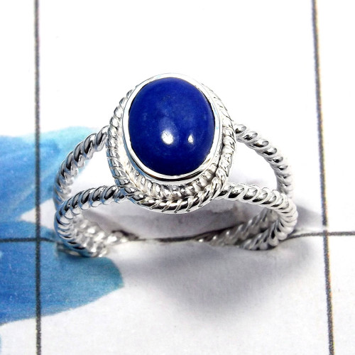 Lapis Cab D - SDR460 - Indian Company Made Solid Designer Handmade Ring 925 Sterling Silver