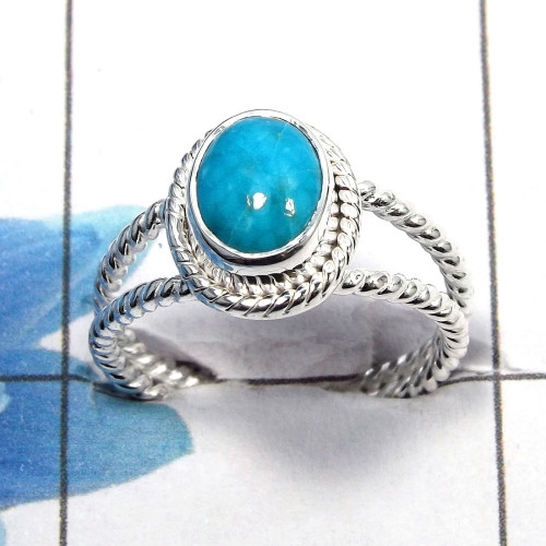 Turquoise Cab O - SDR460 - Solid 92.5% Sterling Silver Blue Turquoise Designer Handmade Ring