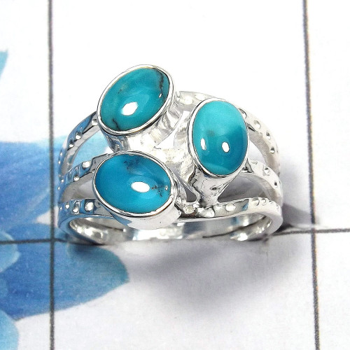Blue Turquoise Cab C - SDR461 - Indian Company Made Solid 925 Sterling Silver Designer Ring Blue Turquoise Cab C - SDR461 - Indian Company Made Solid 925 Sterling Silver Designer Ring