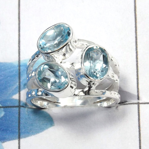 Blue Topaz Cut E - SDR461 - Solid 925 Sterling Silver Natural Blue Topaz Cut Gemstone Designer Ring Blue Topaz Cut E - SDR461 - Solid 925 Sterling Silver Natural Blue Topaz Cut Gemstone Designer Ring