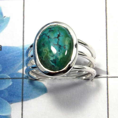 Tibet Turquoise Cab B - SDR462 - Tibet Turquoise Oval Shape Gemstone 925 Sterling Silver Designer Ring