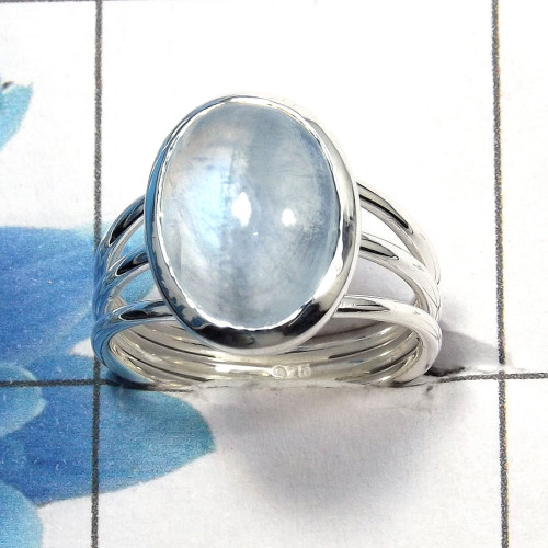 Rainbow Moonstone Cab C - SDR462 - Indian Company Made Solid 925 Sterling Silver Designer Ring